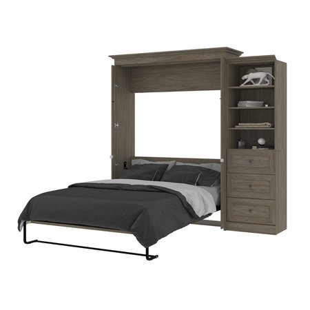 Bestar Versatile 93W Queen Murphy Bed and Shelving Unit with 3 Drawers (92W), Walnut Grey 42879-000035